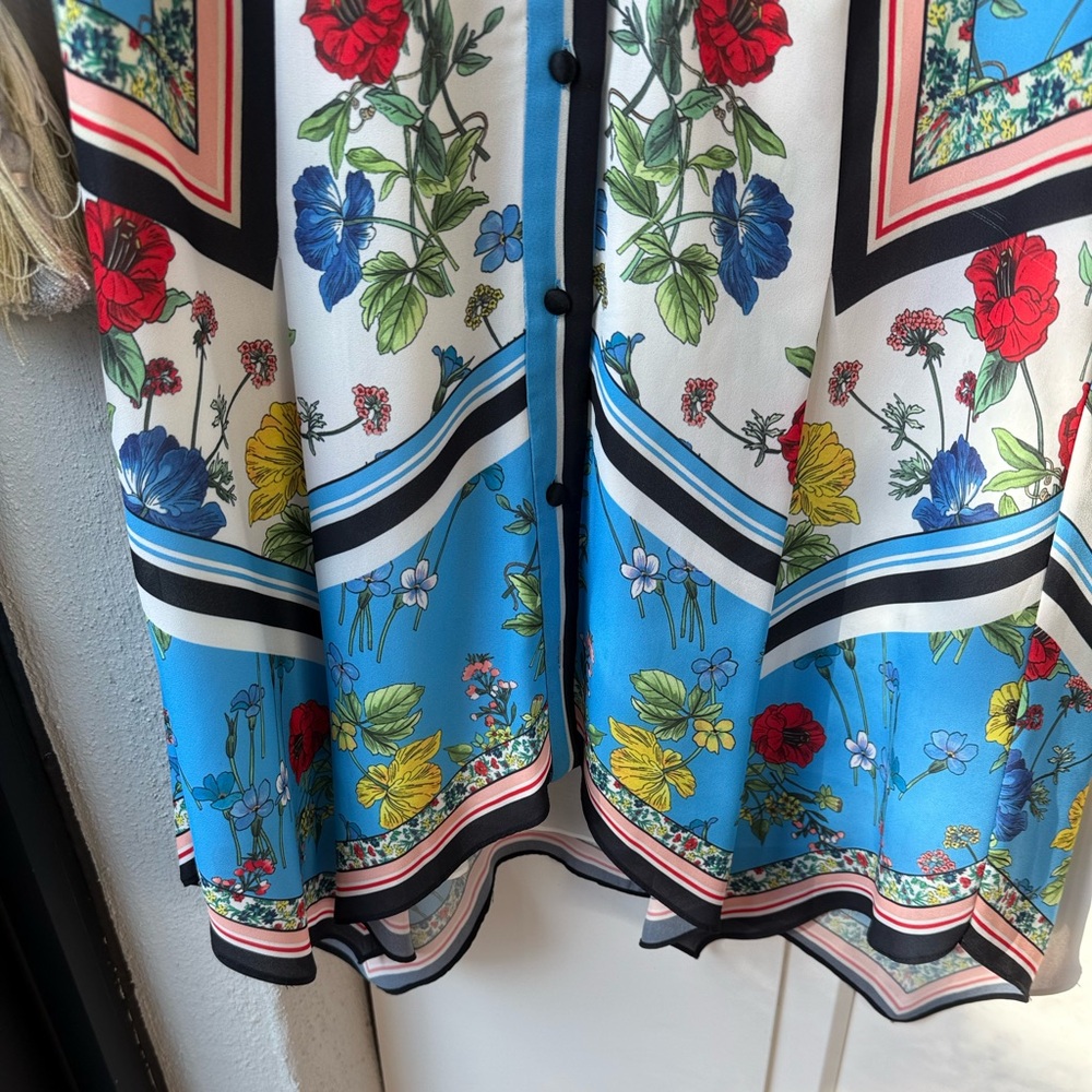 Alice + Olivia Floral Mini Dress - Blue and Black SZ L - Picture 5 of 14
